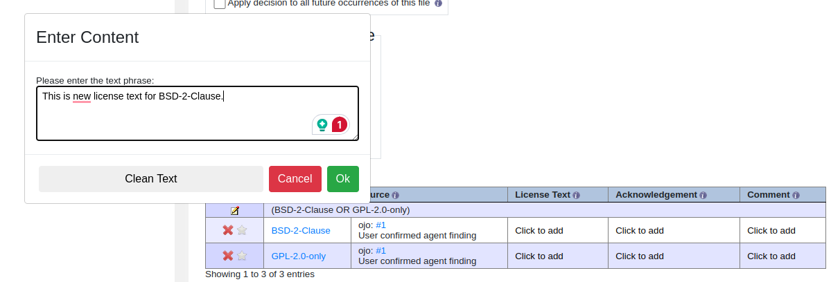 Change License Text, Acknowledgement, and Comment